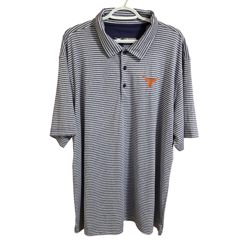 Texas Longhorns Mens 2XL Polo Shirt Navy White Striped Short Sleeve NWT